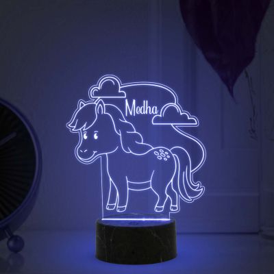 3D Illusion Cute Horse Night lamp with Multicolored Light Customized with Name Gift for Kids Bedroom Decoration